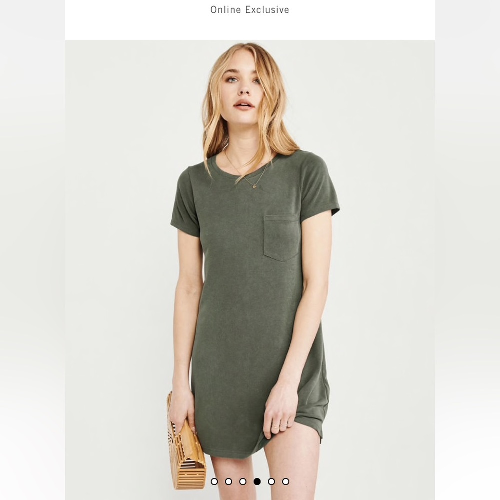 Olive green crew neck tee dress with front pocket